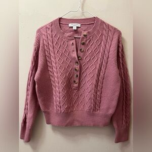 Ann Taylor Pink Cable Knit Henley Sweater (Size XS)